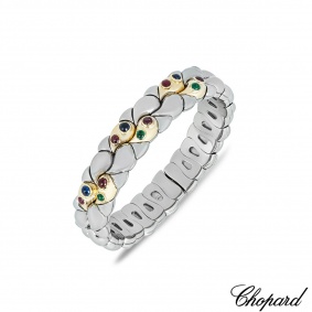 Chopard Two-Tone Ruby, Sapphire & Emerald Cuff Bracelet